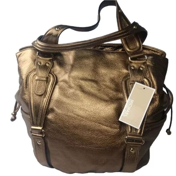 Michael Kors Lattington Large Tote Antique Brass Leather Handbag - Picture 4 of 13